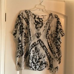Chico’s Ivory Black Sheer Top Flowy EUC Size 2 (12